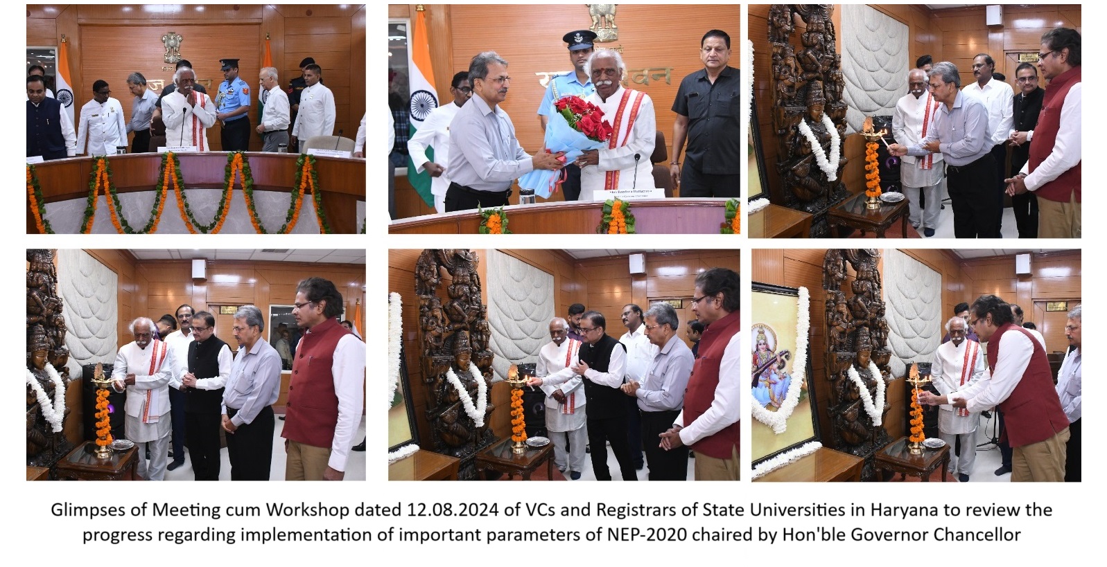 Glimpses of Meeting cum Workshop dated 12.08.2024 of VCs and Registrars of State Universities in Haryana to review the progress regarding implementation of important parameters of NEP-2020 chaired by Hon'ble Governor Chancellor