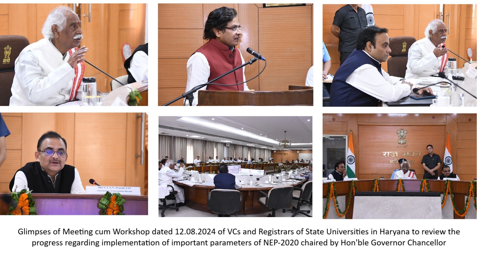 Glimpses of Meeting cum Workshop dated 12.08.2024 of VCs and Registrars of State Universities in Haryana to review the progress regarding implementation of important parameters of NEP-2020 chaired by Hon'ble Governor Chancellor